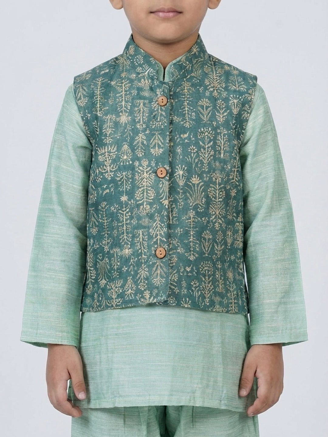 Boys Cotton Printed Kurta Pyjama Set With Jacket – Kids Ethnic Sets on Brown Living™. SKU: BLP-KRS-02260. Img 5.