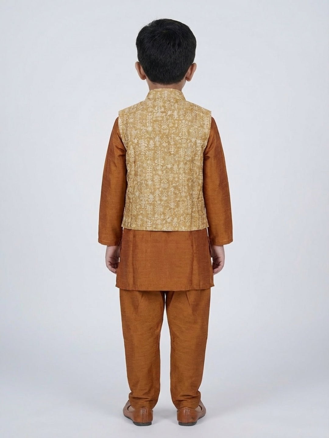 Boys Cotton Printed Kurta Pyjama Set With Jacket – Kids Ethnic Sets on Brown Living™. SKU: BLP-KRS-02260. Img 7.