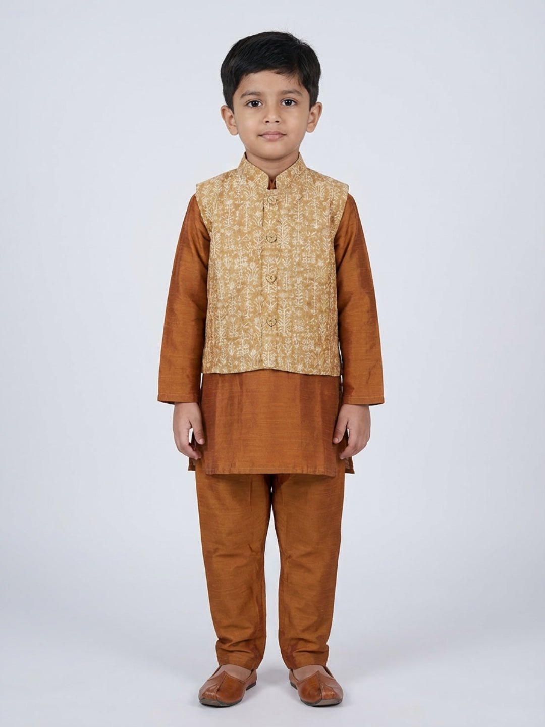 Boys Cotton Printed Kurta Pyjama Set With Jacket – Kids Ethnic Sets on Brown Living™. SKU: BLP-KRS-02260. Img 8.
