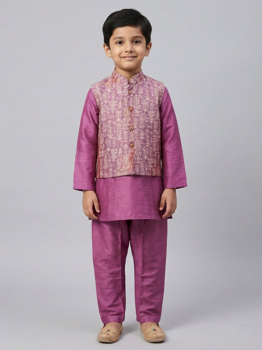 Boys Cotton Printed Kurta Pyjama Set With Jacket – Kids Ethnic Sets on Brown Living™. SKU: BLP-KRS-02284. Img 15.