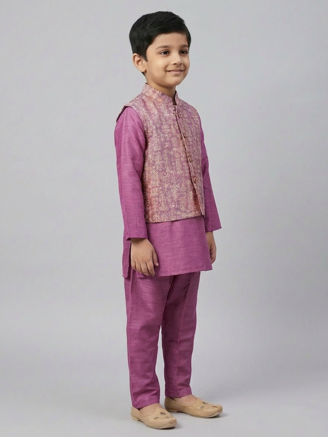 Boys Cotton Printed Kurta Pyjama Set With Jacket – Kids Ethnic Sets on Brown Living™. SKU: BLP-KRS-02284. Img 13.