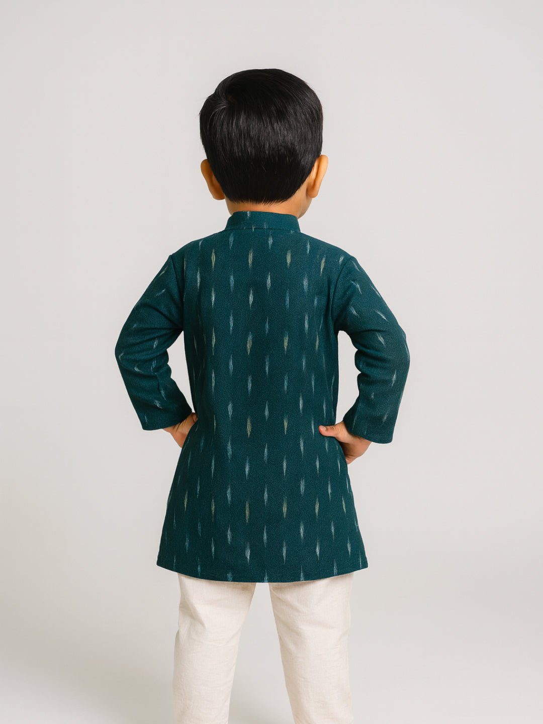 Boys Green Printed Mandarin Collar Full Sleeves Kurta Set (6–18M) – Kids Ethnic Sets on Brown Living™. SKU: BLP-KPF-GR_6-12M. Img 5.