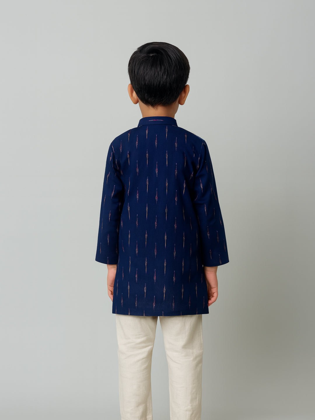 Boys Printed Mandarin Collar Blue Full Sleeves Kurta Set – Kids Ethnic Sets on Brown Living™. SKU: BLP-KPF-BLU_2-3Y. Img 5.