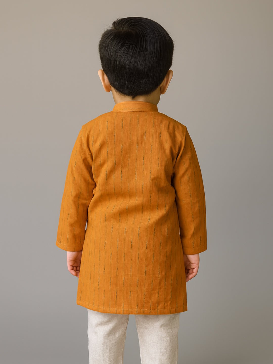 Boys Printed Mandarin Collar Yellow Full Sleeve Kurta Set 6–18M – Kids Ethnic Sets on Brown Living™. SKU: BLP-KPF-YL_6-12M. Img 3.