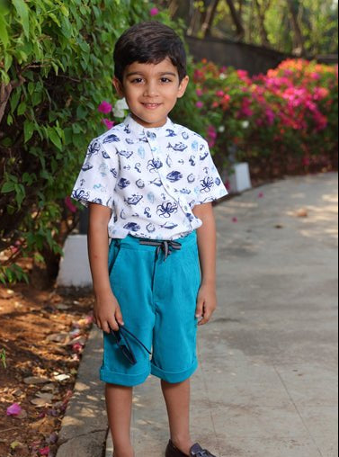 Boys Teal Shorts Regular Fit – Comfortable Casual Summer Wear – Kids Shorts on Brown Living™. SKU: PB201_1. Img 5.