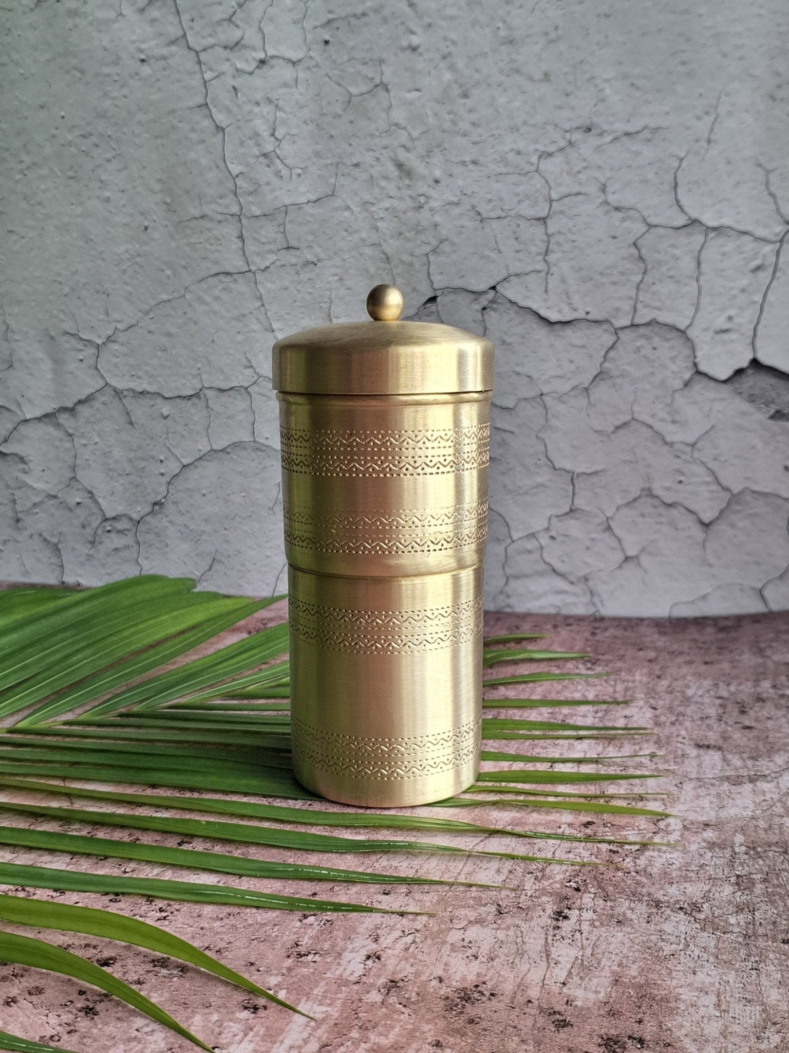 Brass Coffee Filter | Traditional Indian Coffee Brewing Accessory – Kitchen Tools on Brown Living™. SKU: BCFI. Img 3.