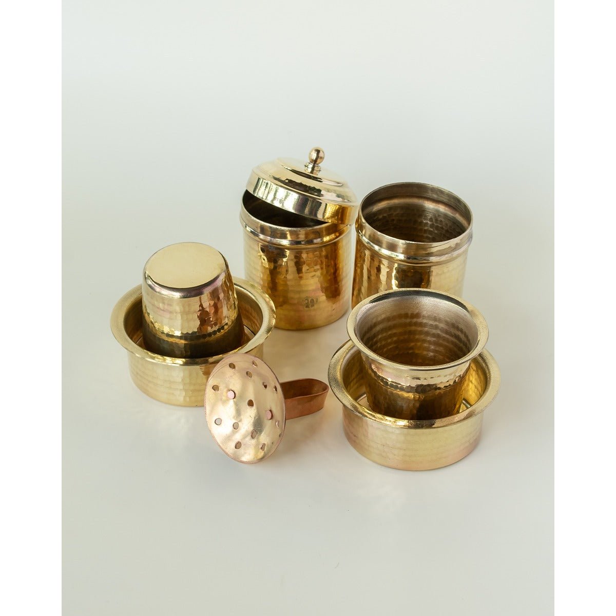 Brass Coffee Set | Traditional Heritage Drinkware Set – Kitchen Tools on Brown Living™. SKU: ANTBHCSHKG. Img 3.