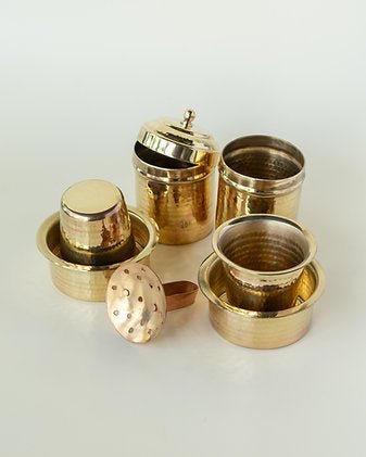 Brass Coffee Set | Traditional Heritage Drinkware Set – Kitchen Tools on Brown Living™. SKU: ANTBHCSHKG. Img 4.
