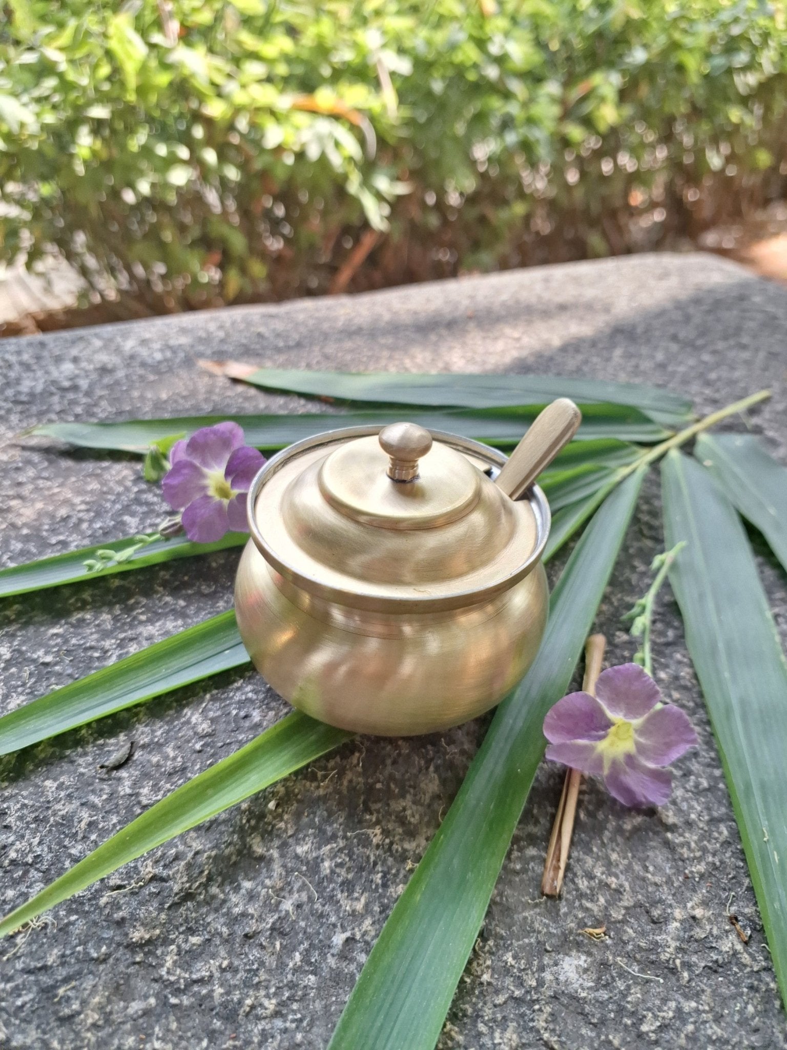 Brass Ghee Pot with Tin Coating | Traditional Indian Kitchenware – Kitchen Tools on Brown Living™. SKU: BGP. Img 3.
