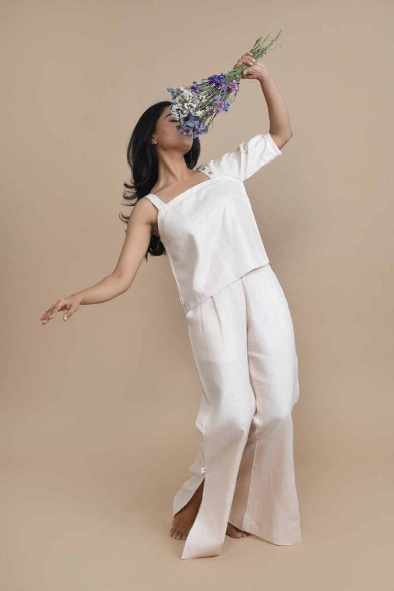 Breathable Hemp Slit Flare Trousers | Peach – Womens Pants on Brown Living™. SKU: PRA/24/CL/8P/XS. Img 2.
