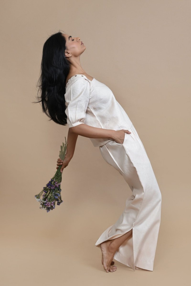 Breathable Hemp Slit Flare Trousers | Peach – Womens Pants on Brown Living™. SKU: PRA/24/CL/8P/XS. Img 5.