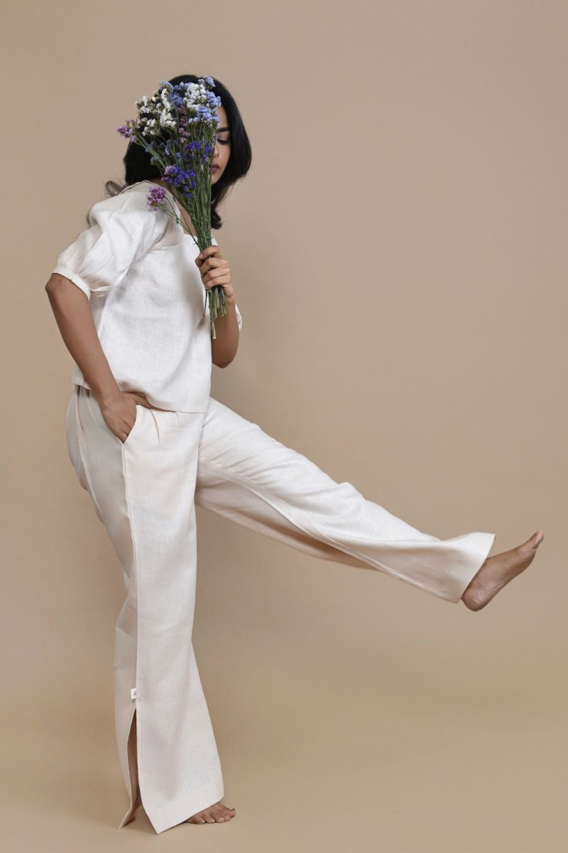 Breathable Hemp Slit Flare Trousers | Peach – Womens Pants on Brown Living™. SKU: PRA/24/CL/8P/XS. Img 6.