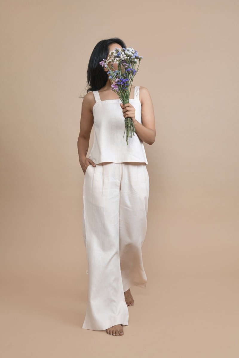 Breathable Hemp Slit Flare Trousers | Peach – Womens Pants on Brown Living™. SKU: PRA/24/CL/8P/XS. Img 1.