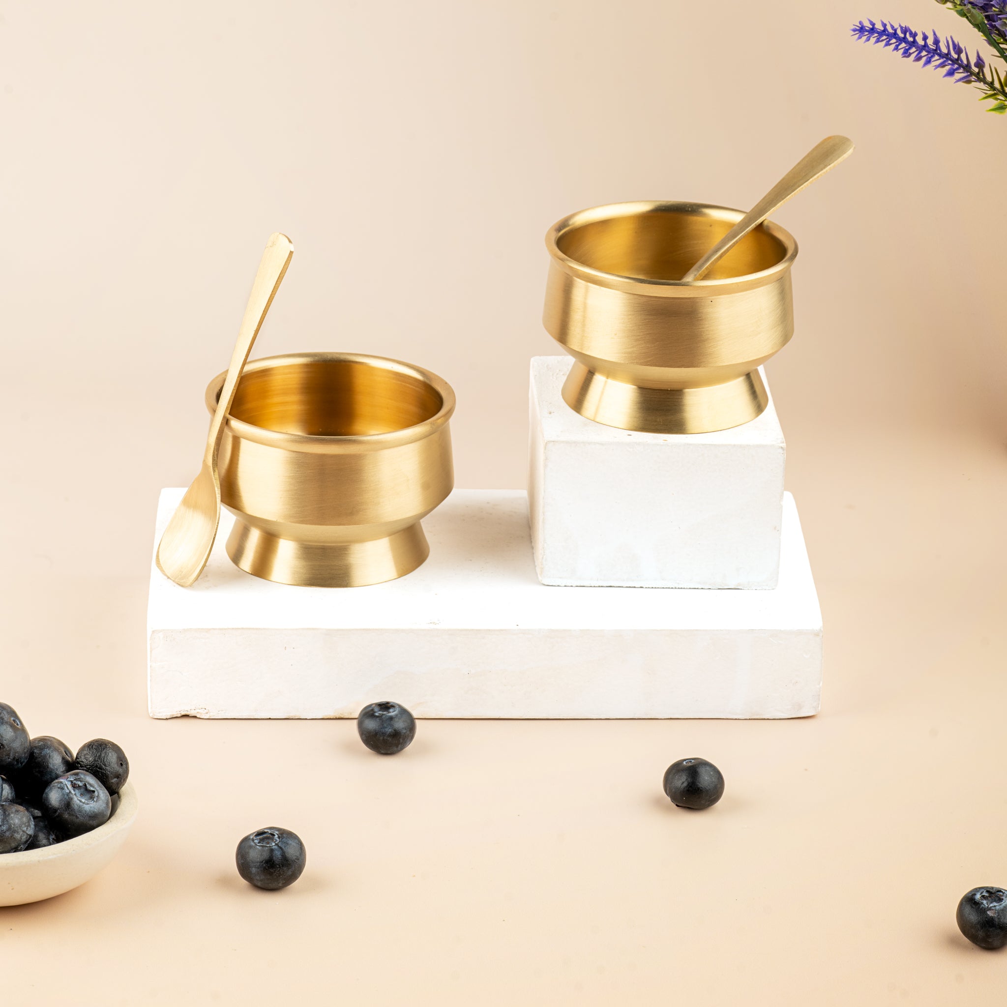 Bronze Ice Cream & Dessert Bowls – 2 Pieces with Spoons – Serving Set on Brown Living™. SKU: B41. Img 2.