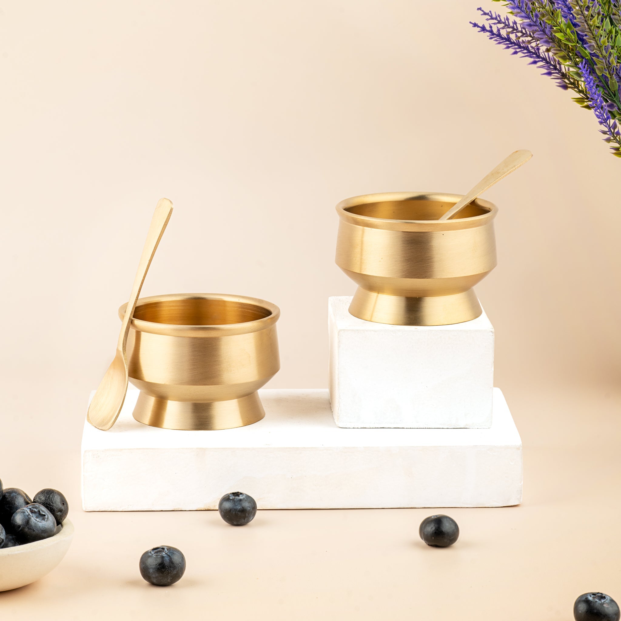 Bronze Ice Cream & Dessert Bowls – 2 Pieces with Spoons – Serving Set on Brown Living™. SKU: B41. Img 1.