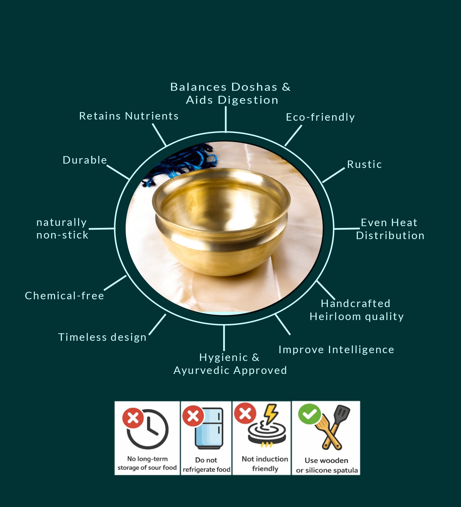 Bronze Pana/Vengala Chatti 8 inch – Cookware on Brown Living™. SKU: Bronze-Pana-1500g-packof1. Img 4.