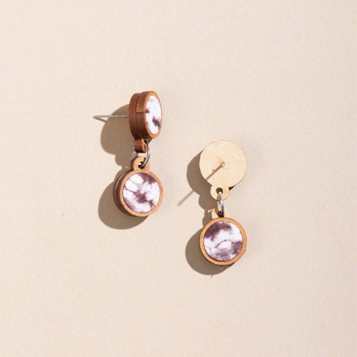 Brown Tie and Dye Repurposed Wood Fabric Necklace Earrings Combo – Womens Earrings on Brown Living™. SKU: JCC043. Img 6.