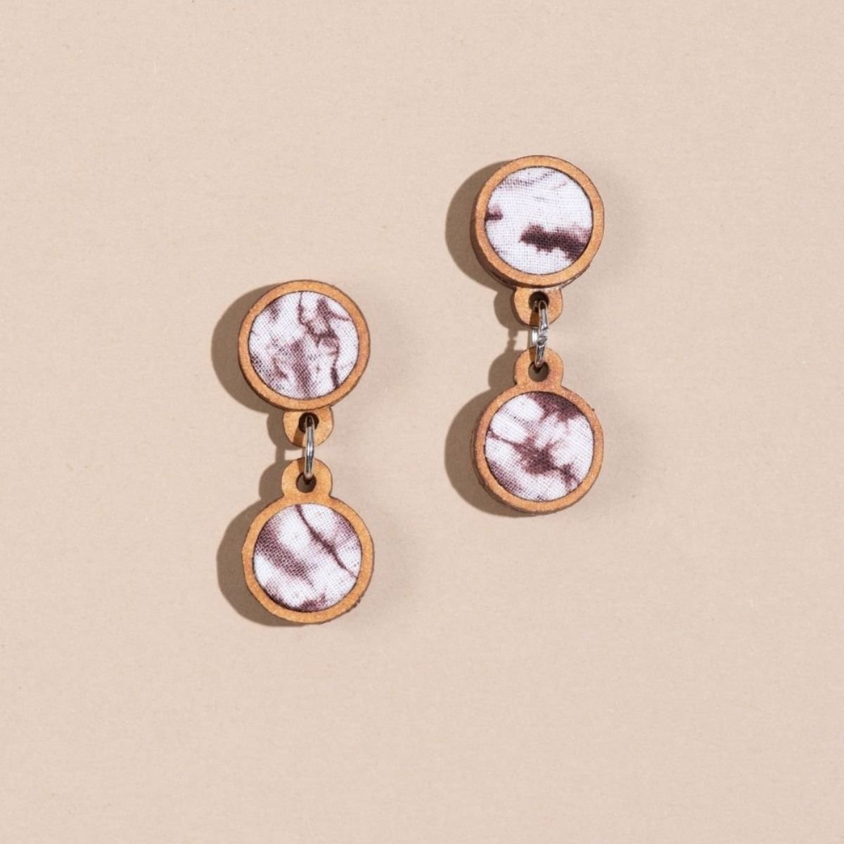 Brown Tie and Dye Repurposed Wood Fabric Necklace Earrings Combo – Womens Earrings on Brown Living™. SKU: JCC043. Img 5.