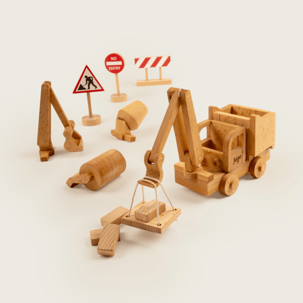 Build - It Construction Vehicles Set of 12 | Wooden Toy Set – Toy Cars on Brown Living™. SKU: JP-12. Img 1.
