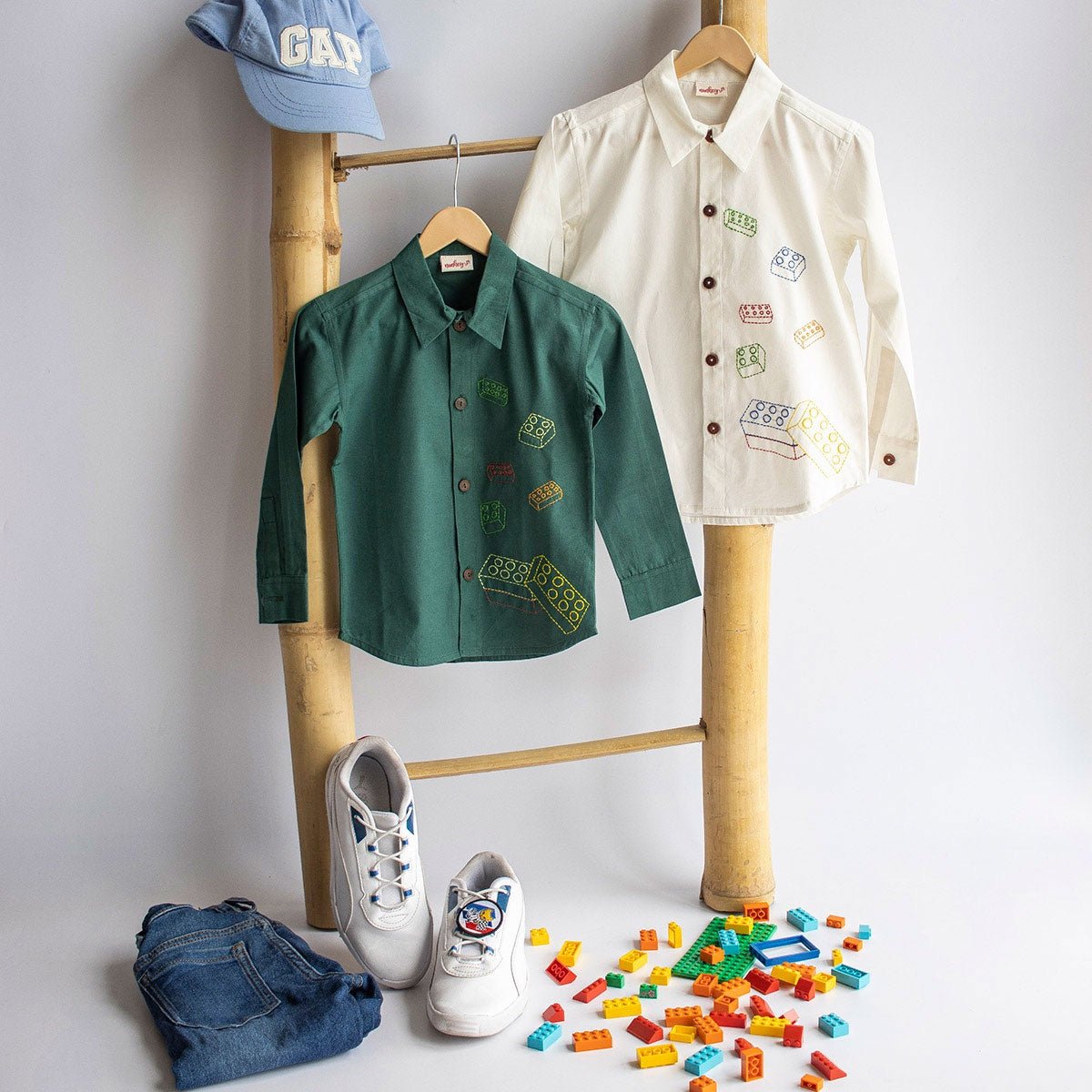 Building Blocks Embroidered Unisex Organic Cotton Shirt – Kids Shirts on Brown Living™. SKU: NBB - 1BG. Img 8.