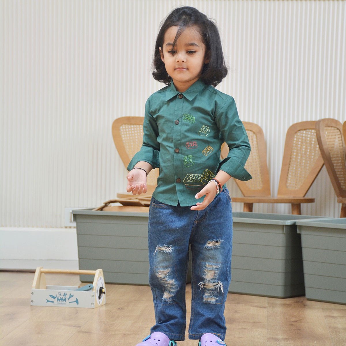 Building Blocks Embroidered Unisex Organic Cotton Shirt – Kids Shirts on Brown Living™. SKU: NBB - 1BG. Img 6.