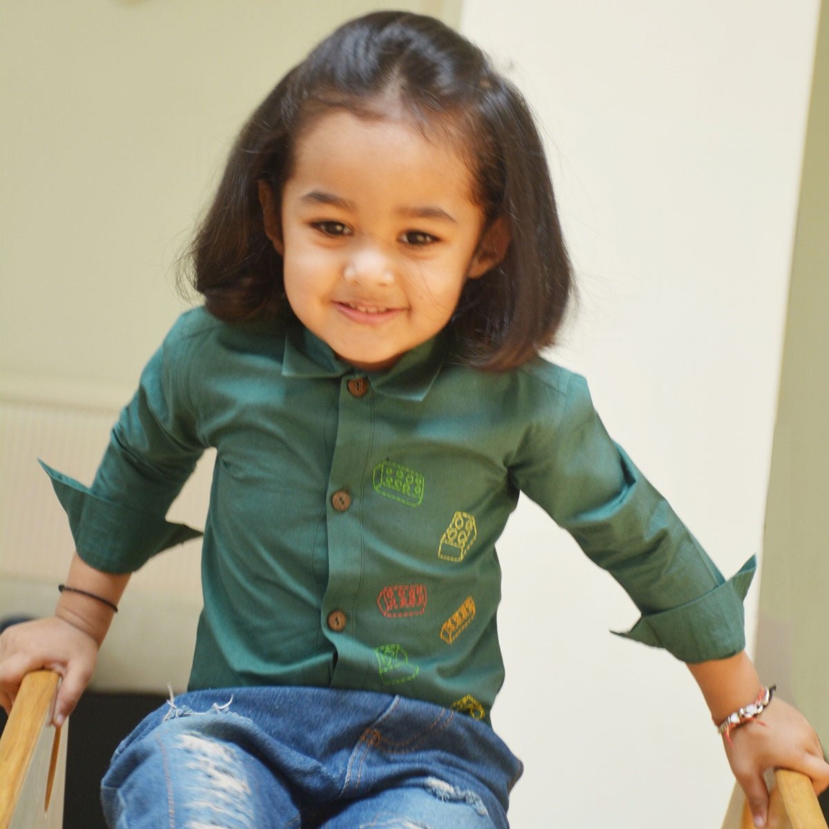 Building Blocks Embroidered Unisex Organic Cotton Shirt – Kids Shirts on Brown Living™. SKU: NBB - 1BG. Img 4.