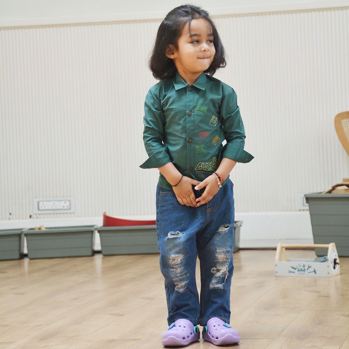 Building Blocks Embroidered Unisex Organic Cotton Shirt – Kids Shirts on Brown Living™. SKU: NBB - 1BG. Img 2.