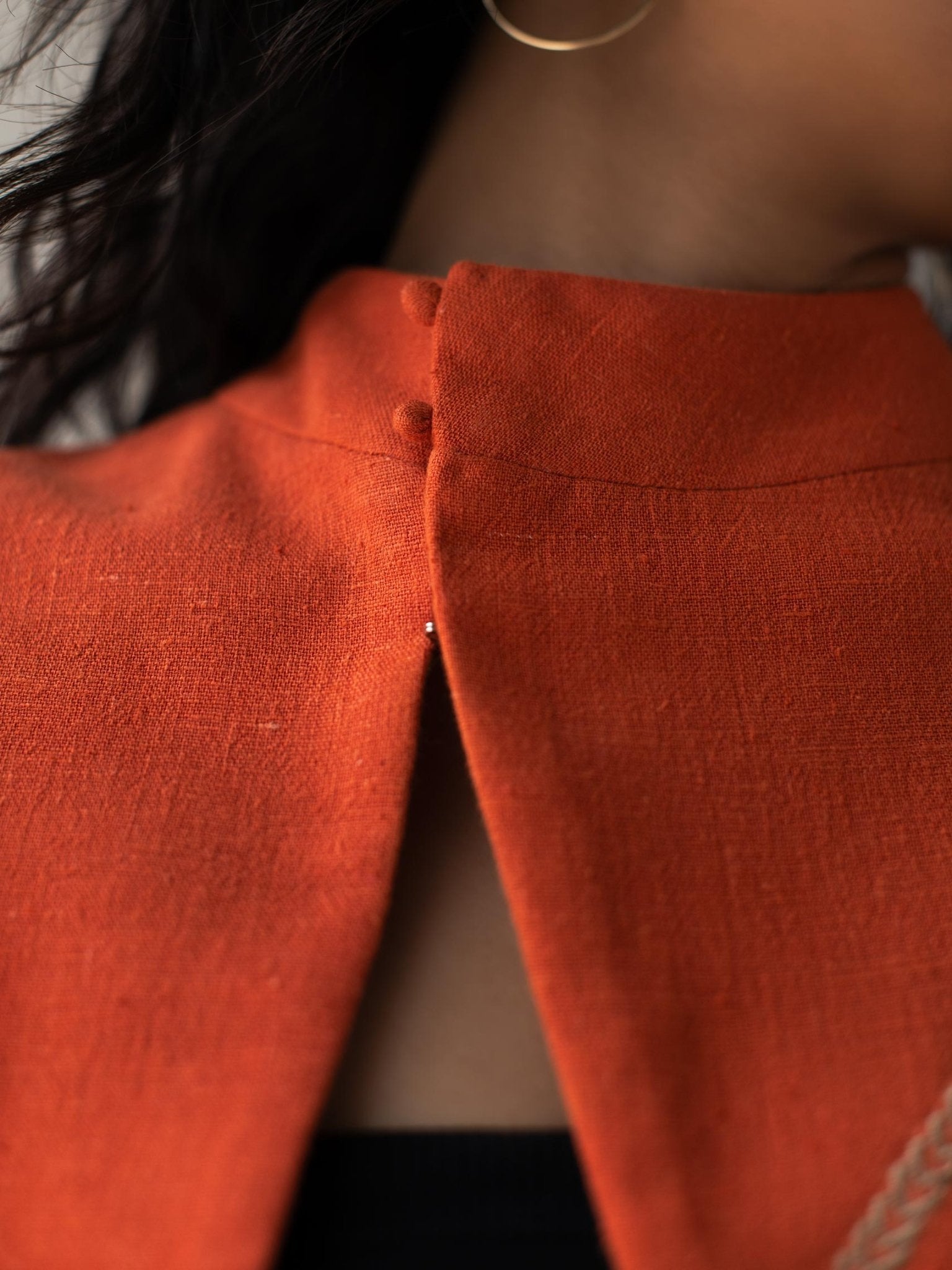 Burnt Orange Organic Cotton Overlap Jacket for Women – Womens Jacket on Brown Living™. SKU: DCSS25L02S. Img 3.