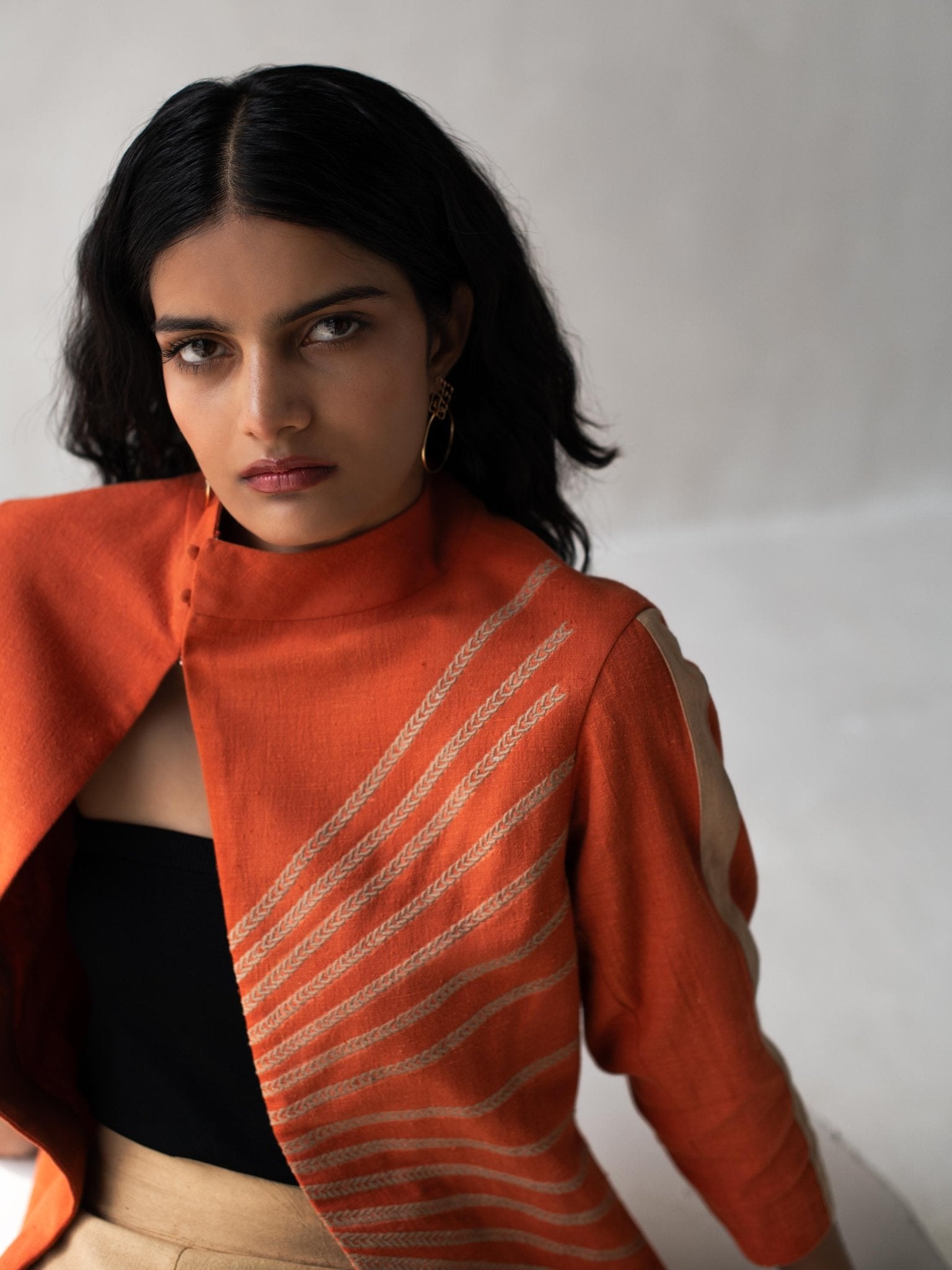 Burnt Orange Organic Cotton Overlap Jacket for Women – Womens Jacket on Brown Living™. SKU: DCSS25L02S. Img 4.