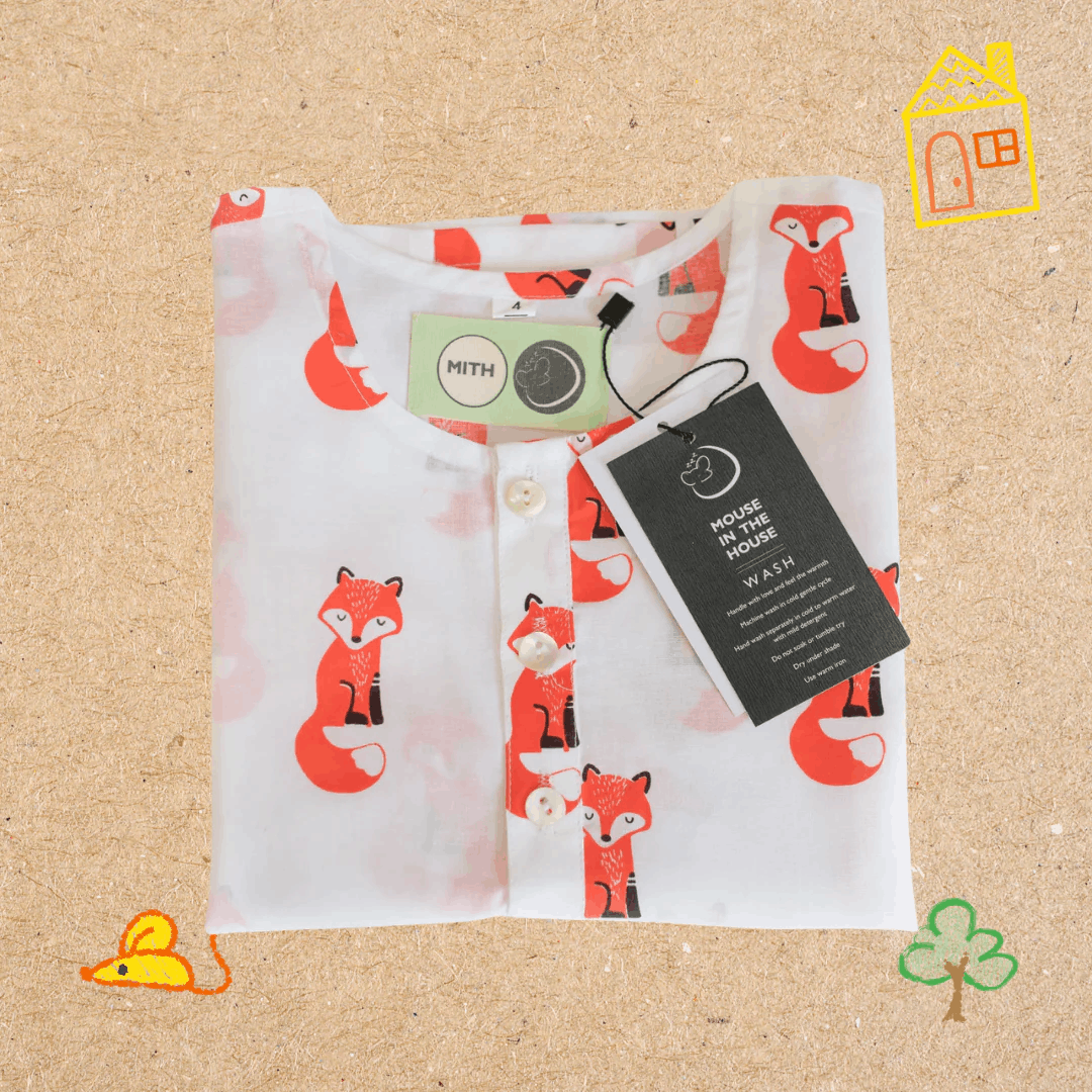 Bushy Fox - Unisex Kids Cotton Nightwear – Kids Pyjamas on Brown Living™. SKU: MITHNW-026-1. Img 5.