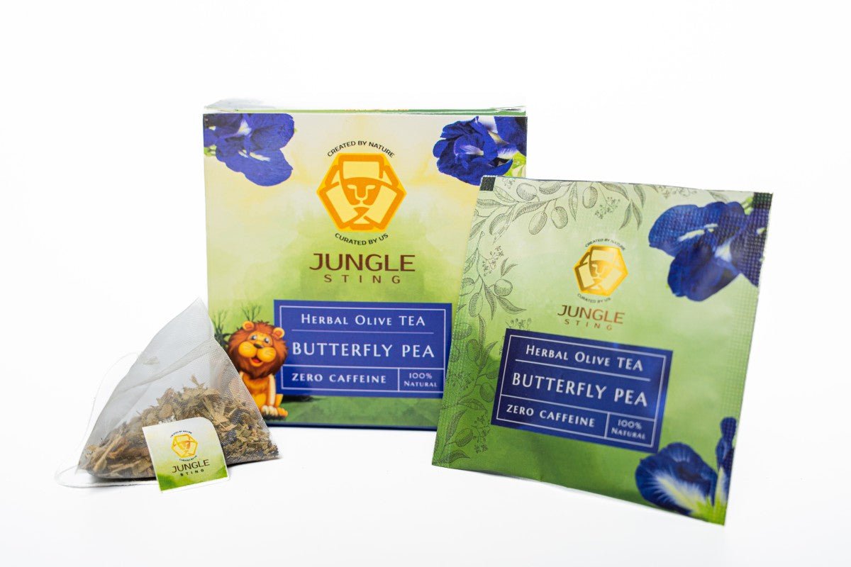 Butterfly Blue Pea Olive Tea | Antioxidant Herbal Infusion – Pyramid Tea Bags on Brown Living™. SKU: JS_BLUEPEAOLIVETEA. Img 4.