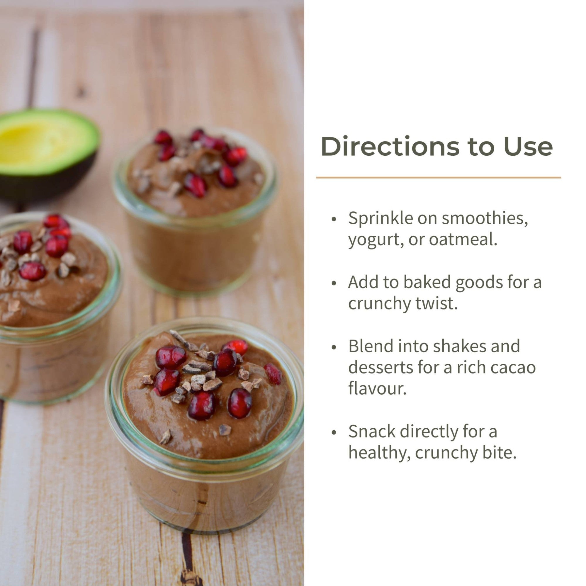 Cacao Nibs | Crunchy & Nutritious | High in Magnesium | 125g – Dried Fruits, Nuts & Seeds on Brown Living™. SKU: ECOTYL00046. Img 4.