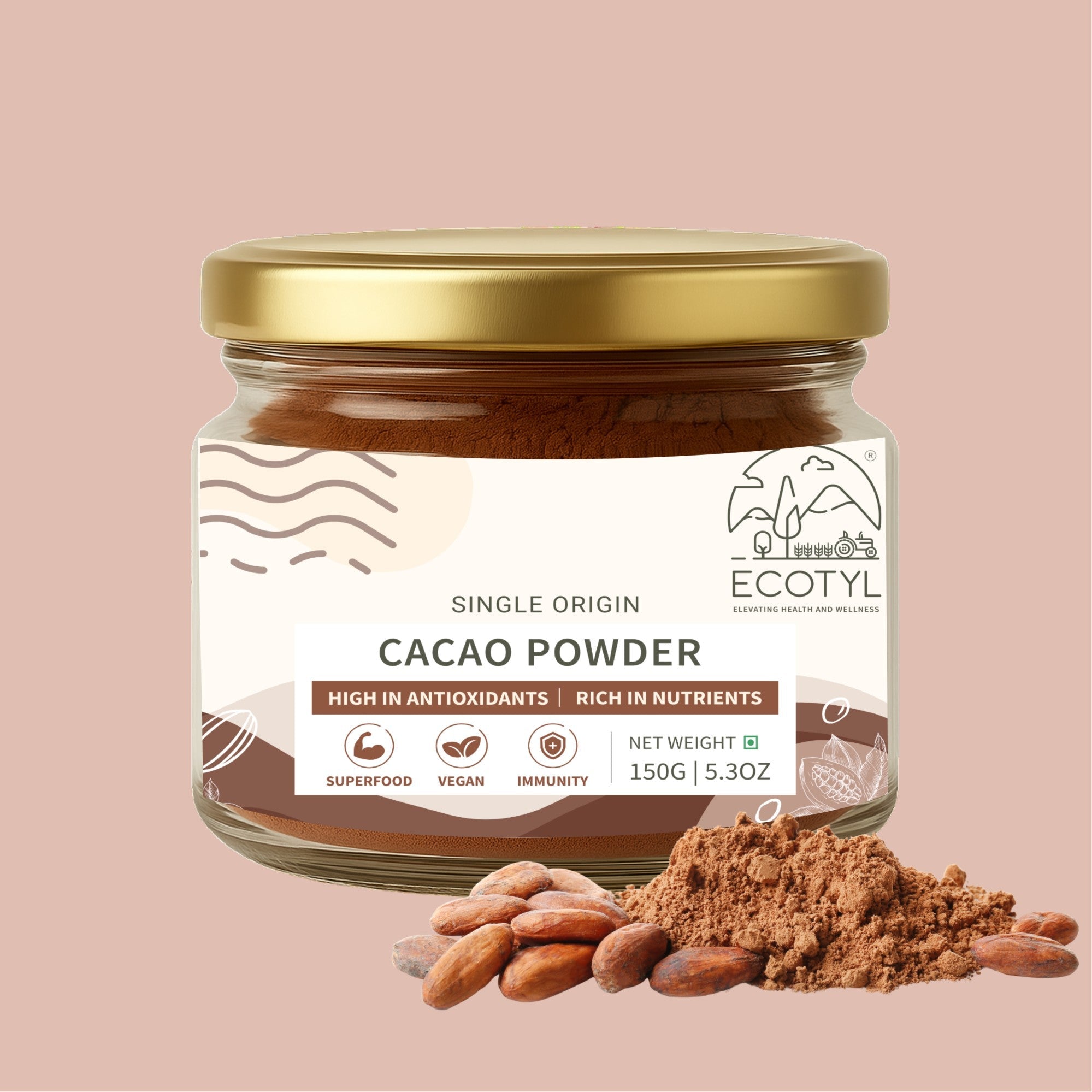 Cacao Powder | Rich in Antioxidants | Natural Energy Support | 150g – Powder Drink Mixes on Brown Living™. SKU: ECOTYL00045. Img 1.