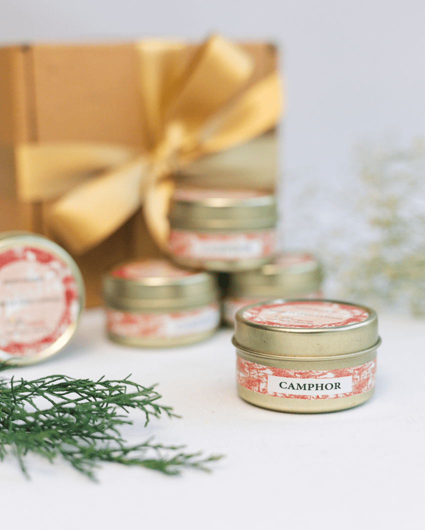 Camphor Fragrance Beeswax Tin Candles - Set of 5 – Candles & Fragrances on Brown Living™. SKU: SN1194. Img 5.