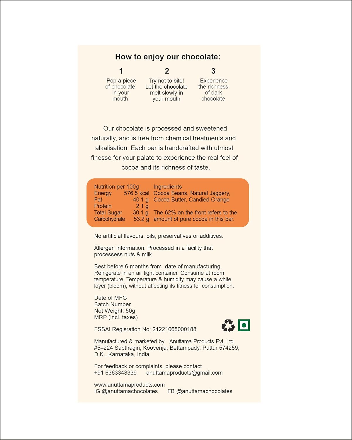 Candied Orange 62% Cocoa Dark Chocolate | Citrus Infused Indulgence – Chocolates on Brown Living™. SKU: 8931500281212. Img 2.