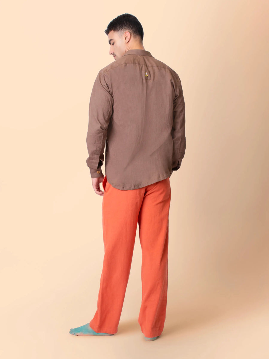 Canyon – Sustainable Cotton Linen Unisex Shirt with Flap Pockets – Men Shirt by Phuhar's available on Brown Living™. Brown Xs. SKU: pH1561. Img 3.