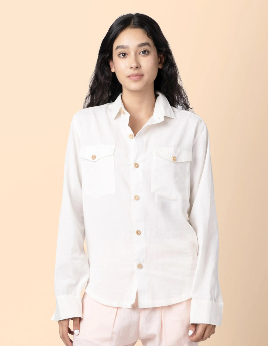 Canyon – Sustainable Cotton Linen Unisex Shirt with Flap Pockets – Men Shirt by Phuhar's available on Brown Living™. Natural Xs. SKU: pH1661. Img 13.