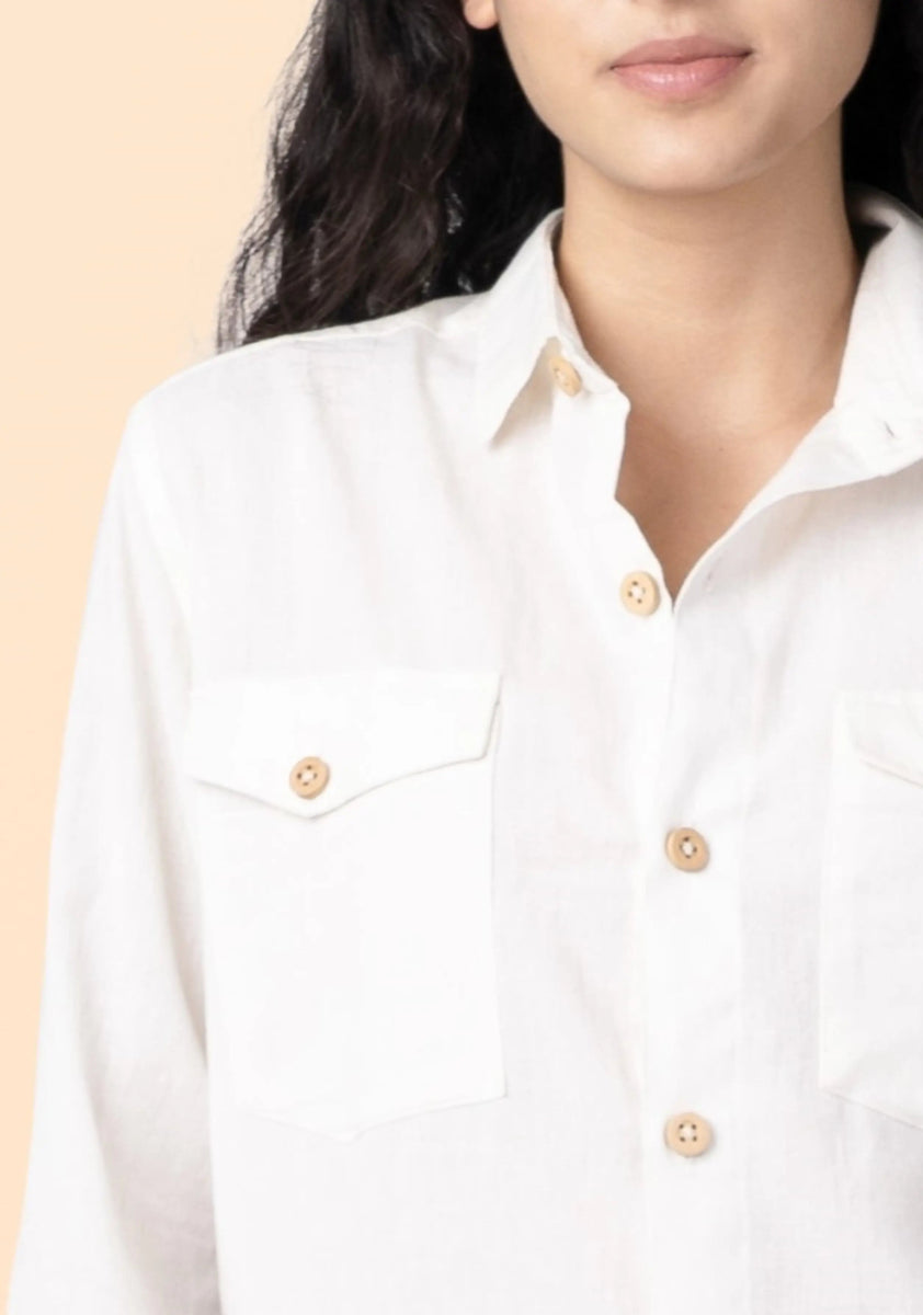 Canyon – Sustainable Cotton Linen Unisex Shirt with Flap Pockets – Men Shirt by Phuhar's available on Brown Living™. Natural Xs. SKU: pH1661. Img 16.