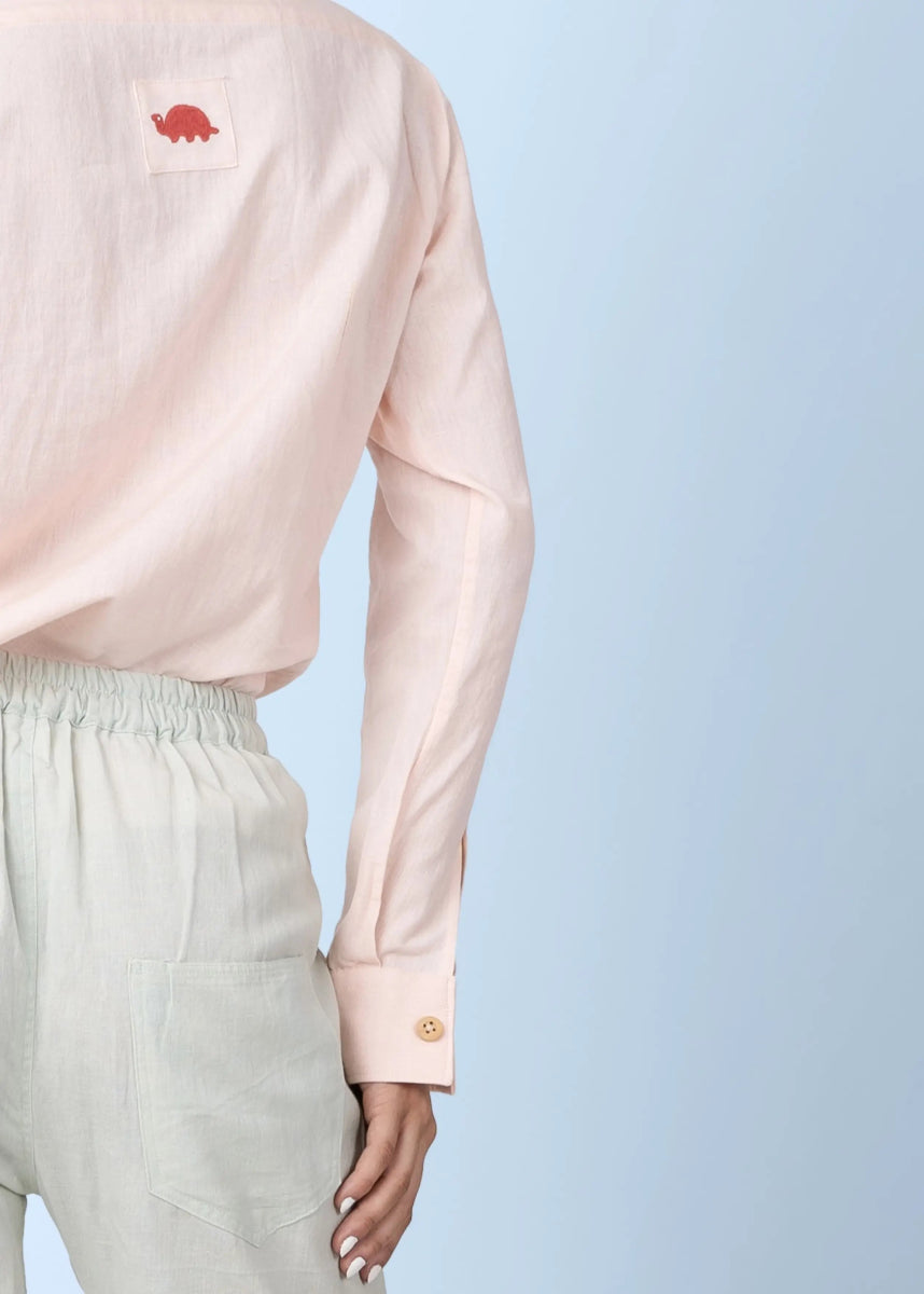 Canyon – Sustainable Cotton Linen Unisex Shirt with Flap Pockets – Men Shirt by Phuhar's available on Brown Living™. Pink Xs. SKU: pH1711. Img 12.