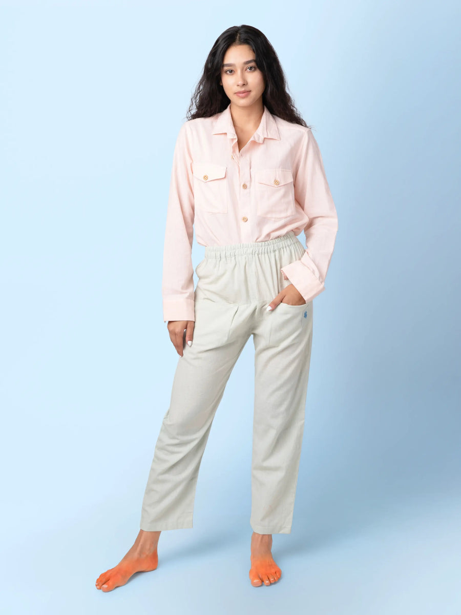 Canyon – Sustainable Cotton Linen Unisex Shirt with Flap Pockets – Men Shirt by Phuhar's available on Brown Living™. Pink Xs. SKU: pH1711. Img 10.