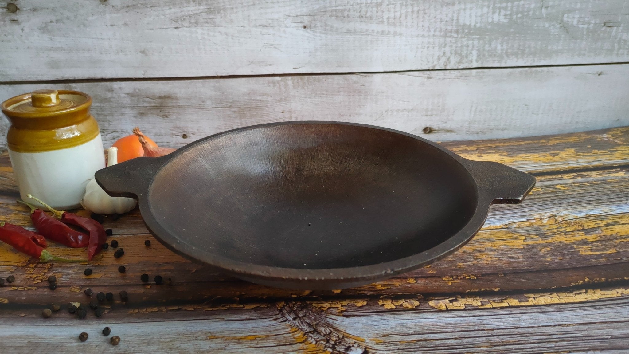 Cast Iron Smooth Appam Pan | Traditional Appam Chatti – Kitchen Tools on Brown Living™. SKU: CISAP. Img 1.