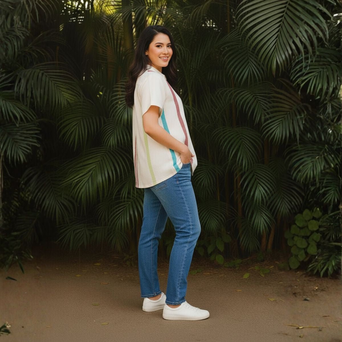 Celest White Organic Cotton Statement Shirt for Women – Womens Shirt on Brown Living™. SKU: JDS6024-XS. Img 2.