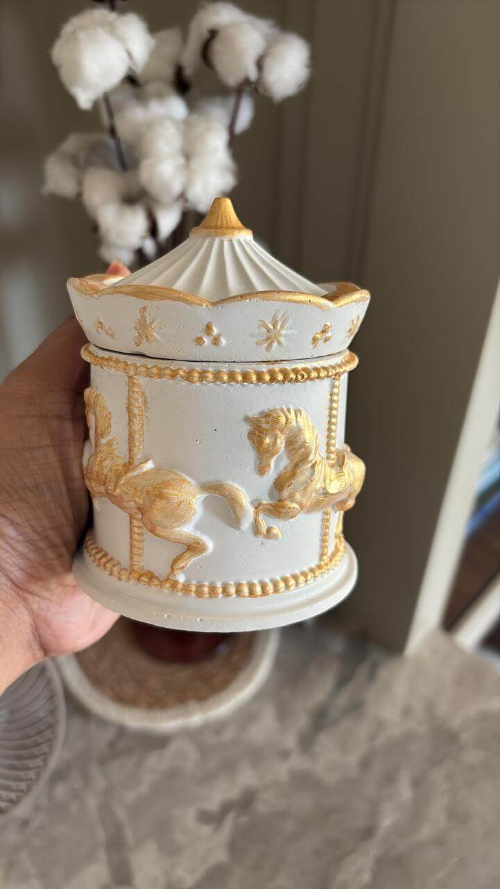 Ceramic Carousel Jar Candle | Handcrafted Decorative Candle – Candles & Fragrances on Brown Living™. SKU: LUSH_0014. Img 5.