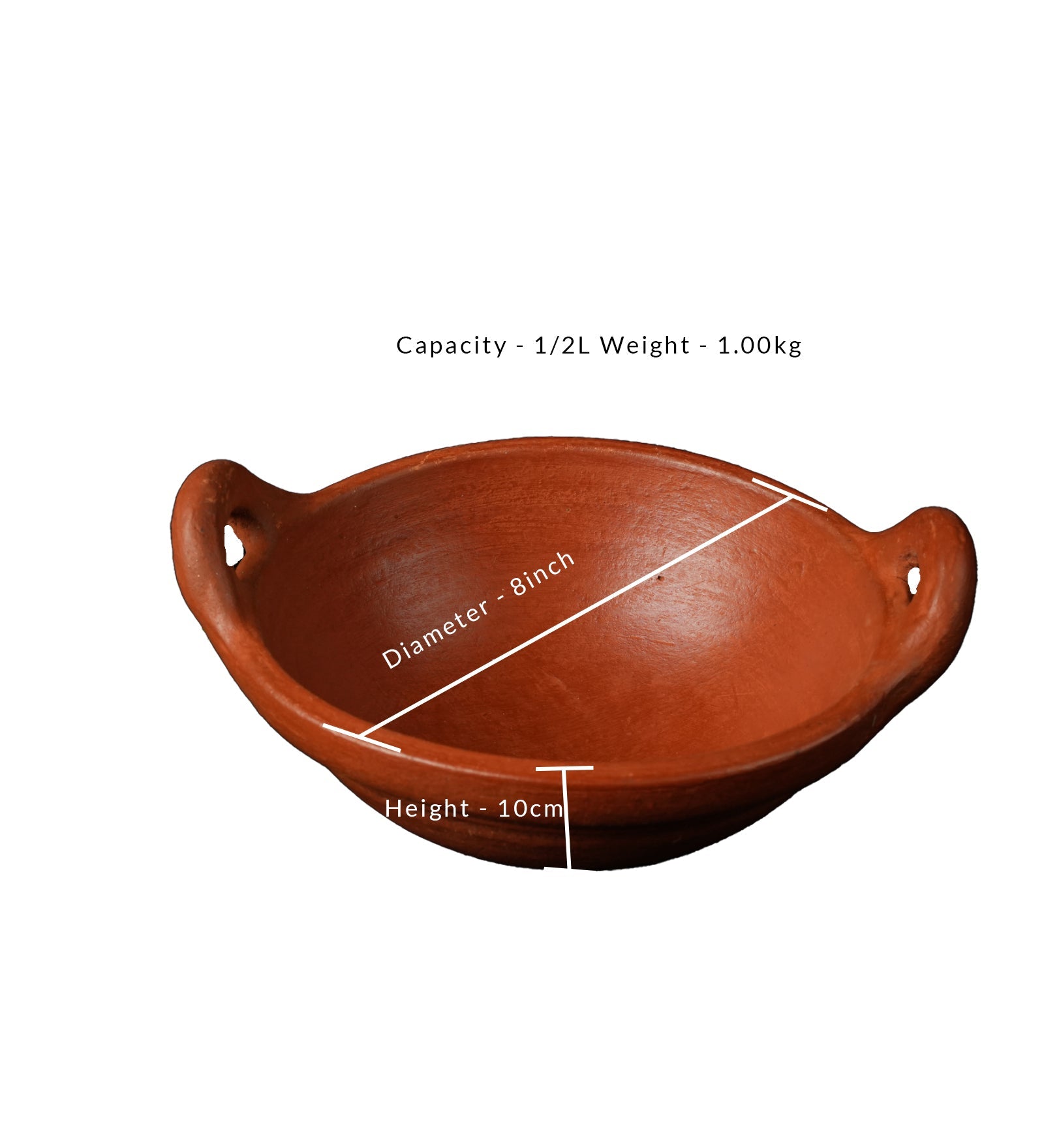 Chalakudy Terracotta Handmade Red and Black Clay Kadai for Cooking – Cookware on Brown Living™. SKU: CW12. Img 3.