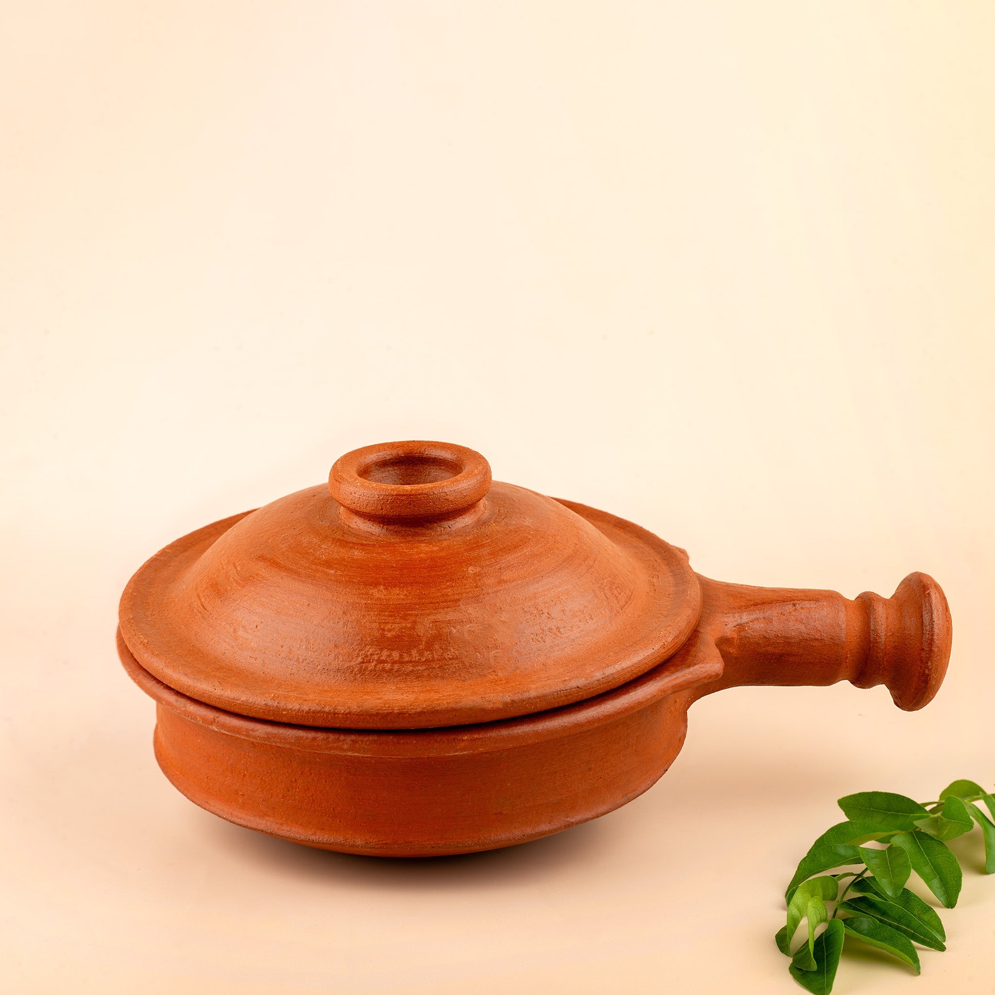 Chalakudy Terracotta Red Clay Sauce Pot |Lid Handmade Earthen Cookware – Cookware on Brown Living™. SKU: CW15. Img 1.