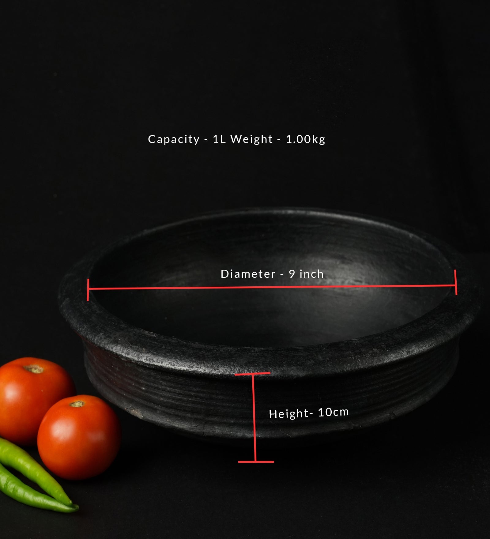 Chalakudy Terracotta Traditional Blackened Clay Fish Curry Chatti – Cookware on Brown Living™. SKU: CW6. Img 2.