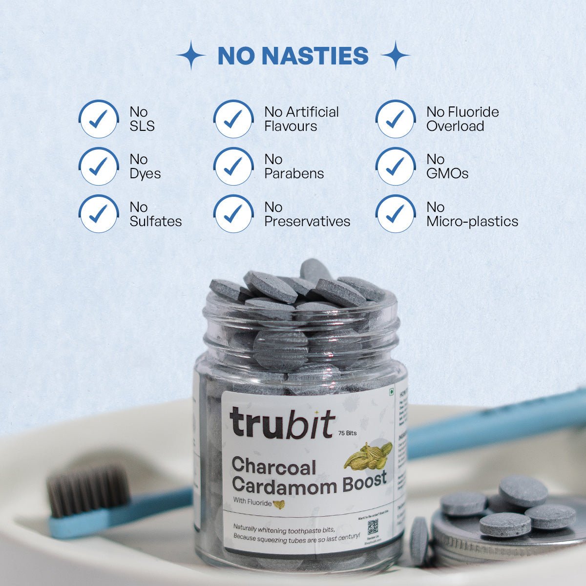 Charcoal Cardamom Boost - Toothpaste Tablets – Oral Care on Brown Living™. SKU: 11002. Img 6.