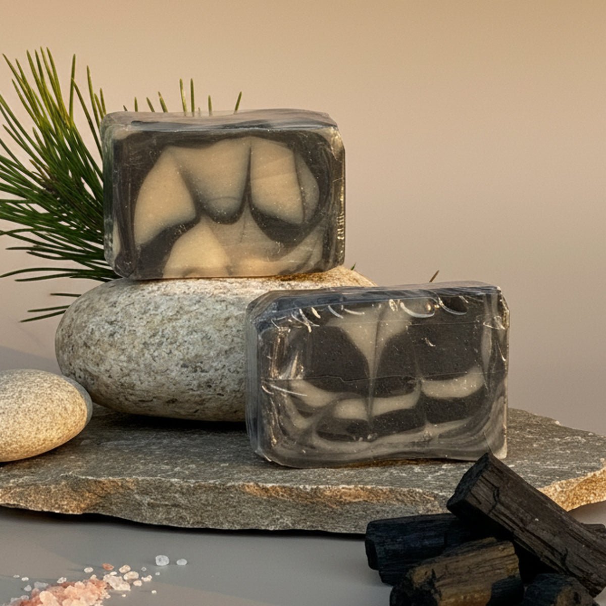 Charcoal & Kaolin Clay Swirl Soap – Deep Cleansing Natural Bar – Soap on Brown Living™. SKU: LN-SB-01. Img 2.