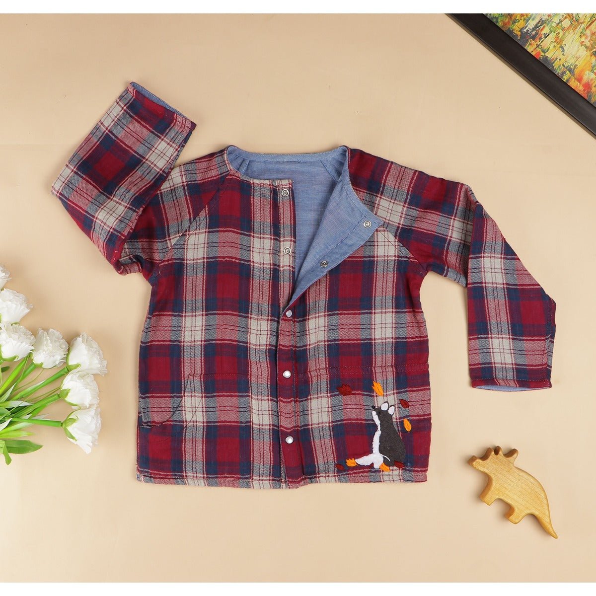 Checkered Foxy Reversible Cotton Shirt for Boys – Kids Daywear Sets on Brown Living™. SKU: MCBL60DP. Img 6.