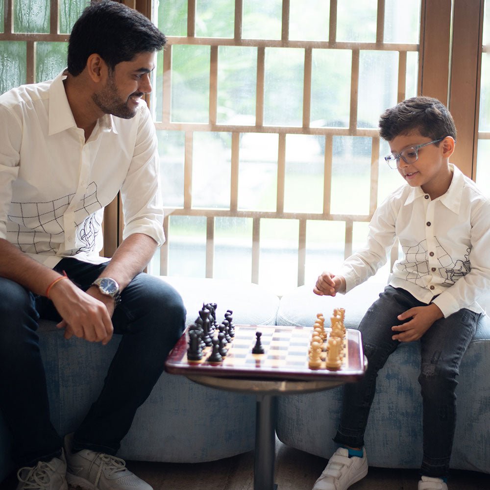 Chess Checkmate Embroidered Organic Cotton Shirt - White – Kids Shirts on Brown Living™. SKU: NANFS005EMB051 - 3Y. Img 3.
